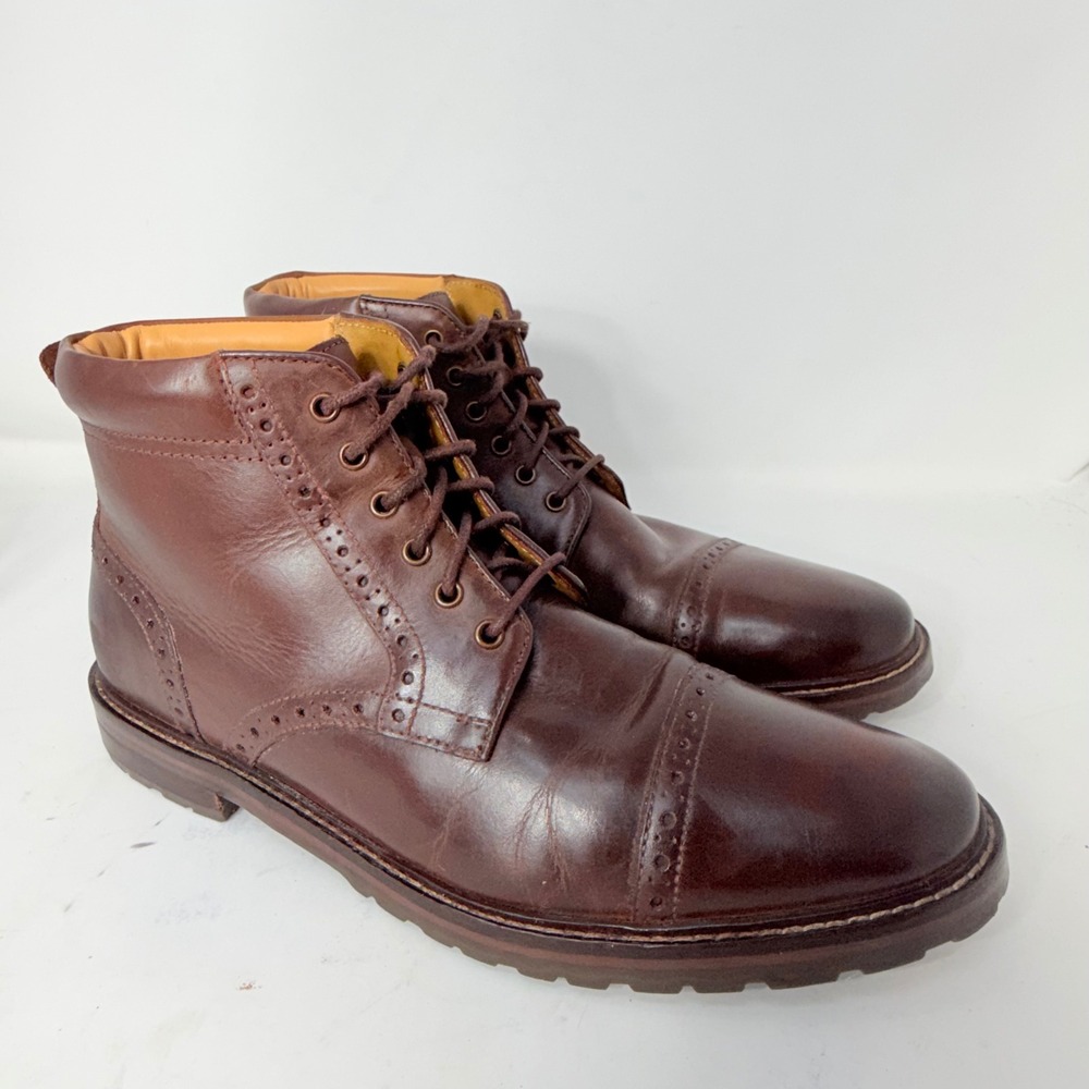 Florsheim Mens 11941-215 Brown Leather Cap Toe Brogue Lace Up Boots Size 10.5 M